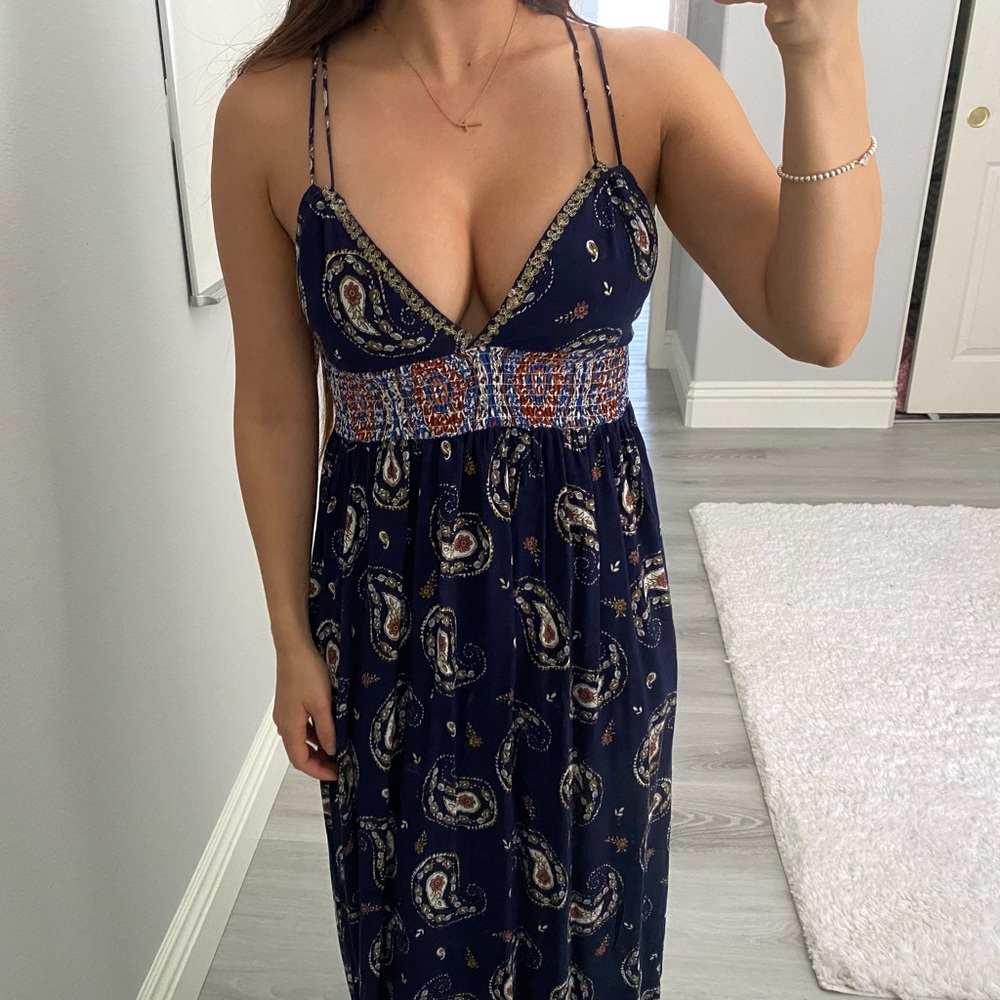Navy Blue Paisley Maxi Dress